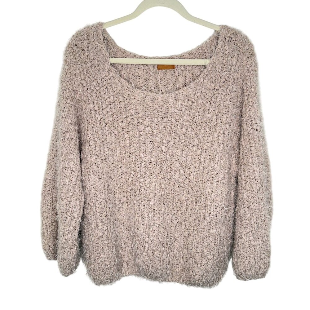 POL Soft Beige Textured Eyelash Knit Sweater, L
